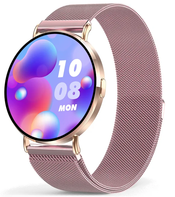 Chytré hodinky Veluxeo Round s bluetooth voláním zlaté s milánským tahem