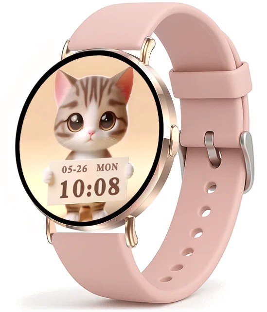 Chytré hodinky Veluxeo Round s bluetooth voláním zlaté se silikonovým řemínkem