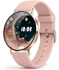 Chytré hodinky Veluxeo Round s bluetooth voláním zlaté se silikonovým řemínkem