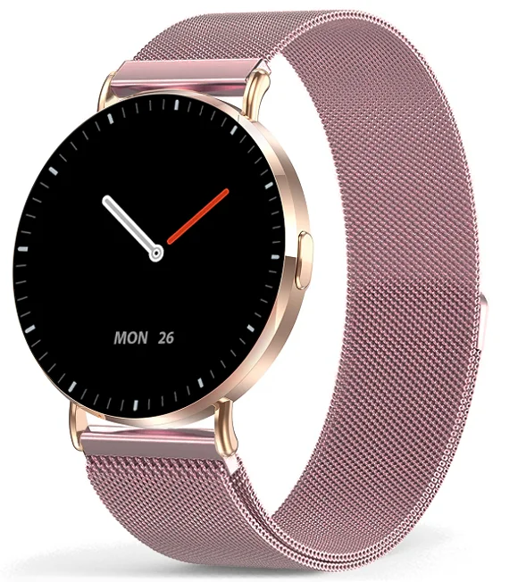 Chytré hodinky Veluxeo Round s bluetooth voláním zlaté s milánským tahem