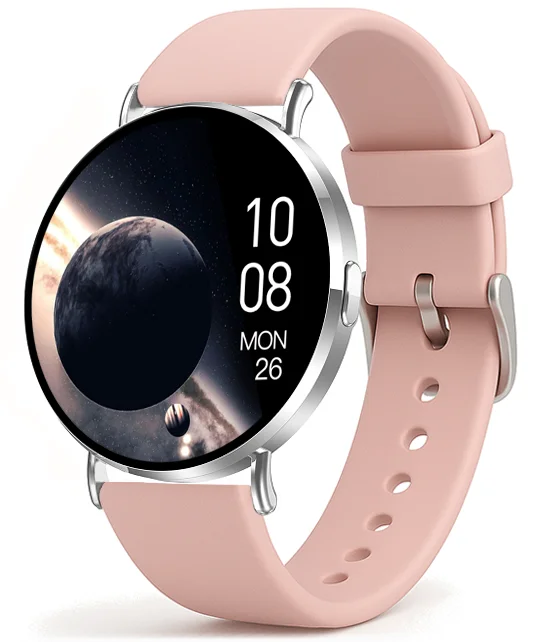 Chytré hodinky Veluxeo Round s bluetooth voláním stříbrné se silikonovým řemínkem