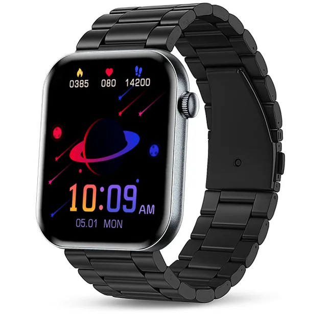 Chytré hodinky Veluxeo Mono s bluetooth voláním černé s ocelovým řemínkem