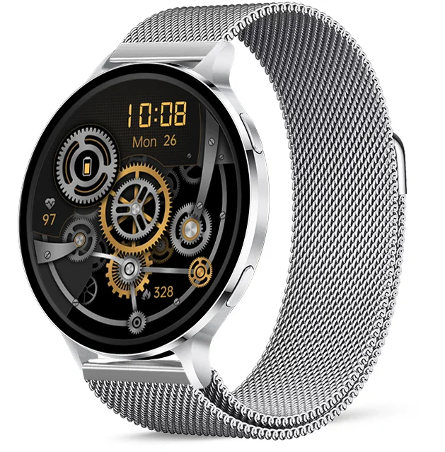 Chytré hodinky Veluxeo Ringo s bluetooth voláním stříbrné s milánským tahem