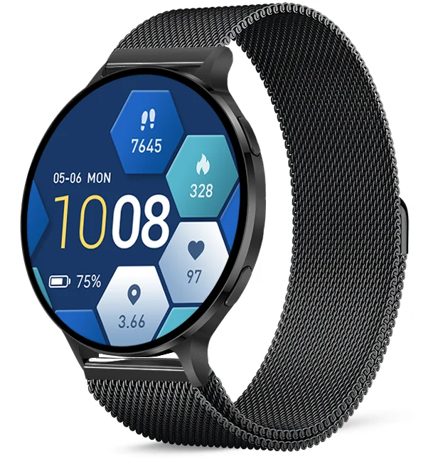 Chytré hodinky Veluxeo Ringo s bluetooth voláním černé s milánským tahem