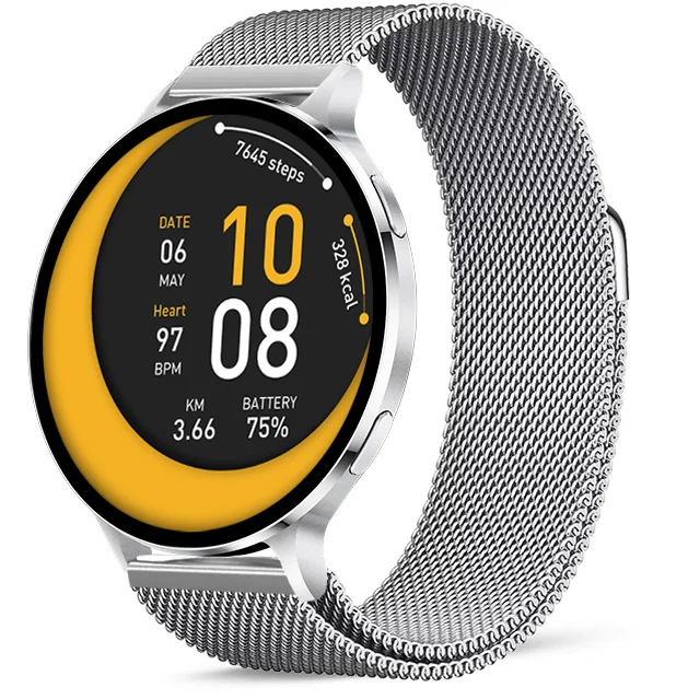 Chytré hodinky Veluxeo Ringo s bluetooth voláním stříbrné s milánským tahem