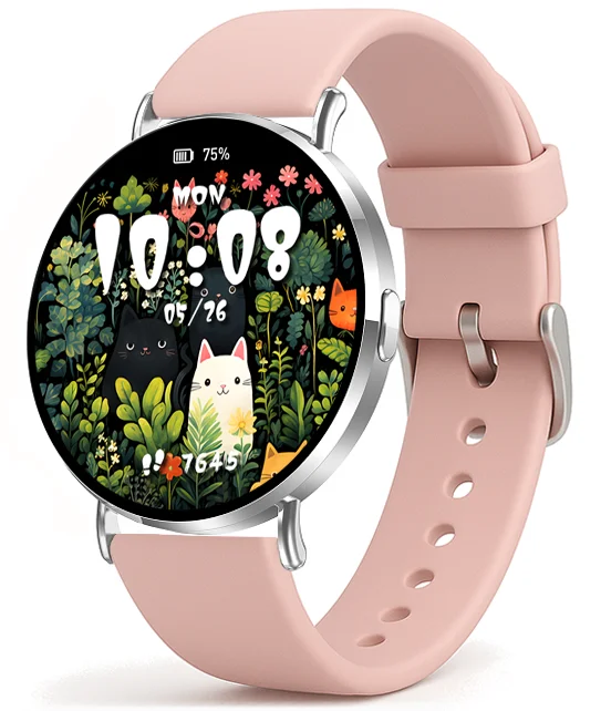 Chytré hodinky Veluxeo Round s bluetooth voláním stříbrné se silikonovým řemínkem