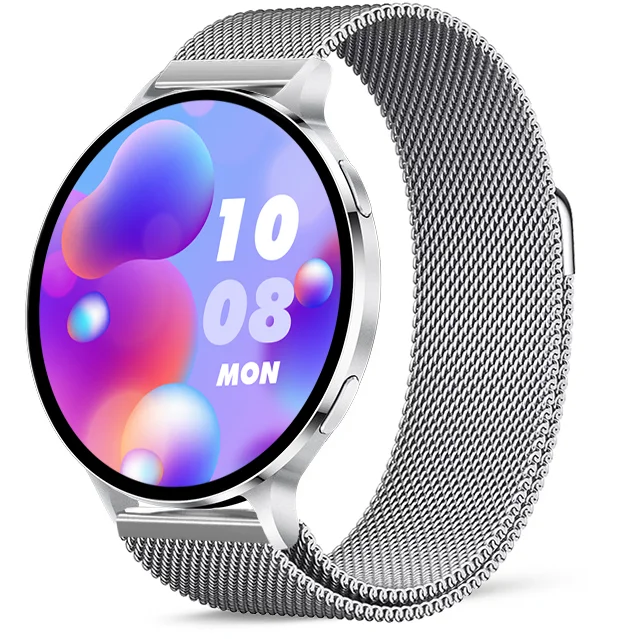 Chytré hodinky Veluxeo Ringo s bluetooth voláním stříbrné s milánským tahem