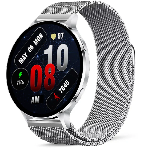 Chytré hodinky Veluxeo Ringo s bluetooth voláním stříbrné s milánským tahem